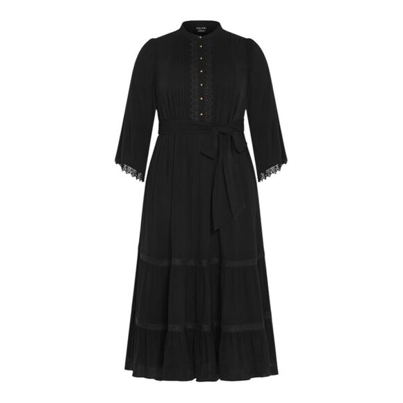 City Chic 24w BLK Prairie Dress Maxi Goth Victorian Romantic Dark Cottage Core - Picture 1 of 5